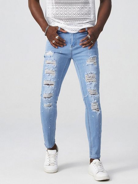 

men ripped frayed skinny jeans e8we#, Blue