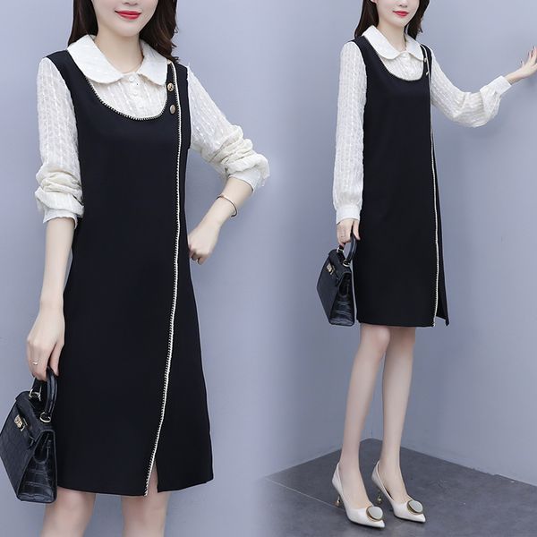 

women more size dressed fat black slabs 100kg woman ladies work wear 2021 in spring dress budg, Black;gray