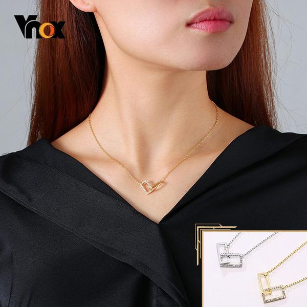 

vnox women chic interlocking double square paper clip pendant necklace, clavicle collar for wedding party bridesmaid jewelry, Golden;silver