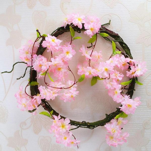 

220cm cherry blossoms rattan sakura wedding arch decoration vine artificial flowers party silk ivy wall hanging garland wreath1