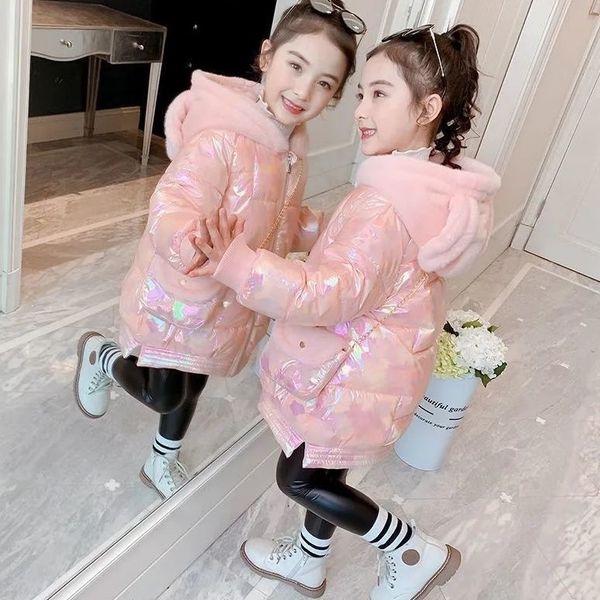 

2020 new velvet bright coat little girls medium long foreign style warm winter cotton padded jacket and down, Blue;gray