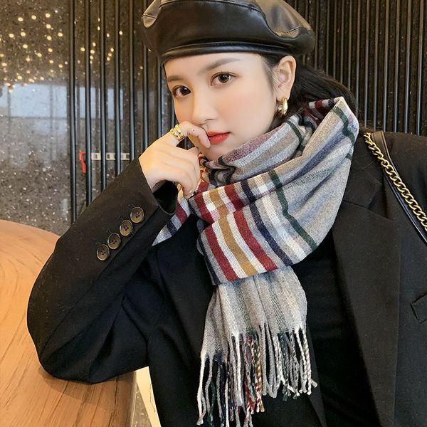 

brand autumn and winter imitation cashmere bib double-sided colorful plaid scarf for women's shawl klwe, Blue;gray