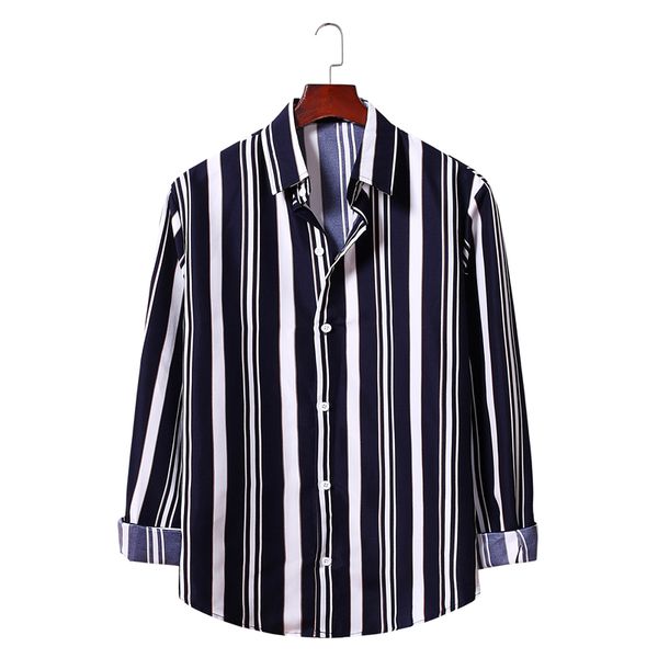 

2021 new brand summer fashion mens button slim fit long sleeve stripe shirt clothing men casual shirts plus size 9b5y, White;black