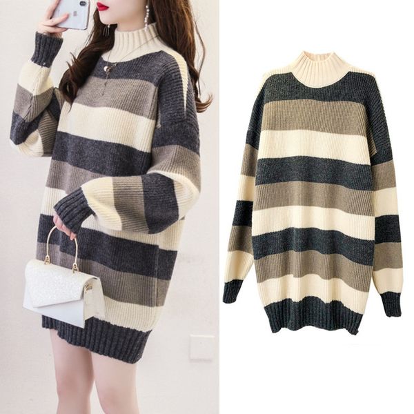 

pregnant autumn suit fashion wear loose and thickened women's bottom medium length sweater in winter, White