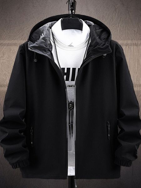 

men zip pocket drawstring hooded jacket y8mm#, Black;brown