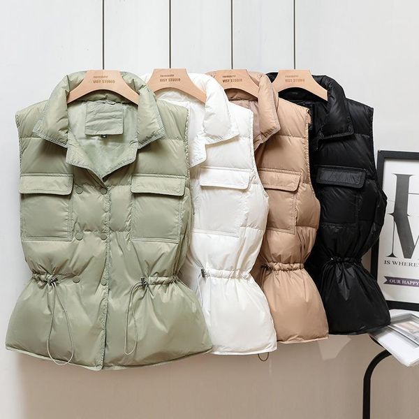 

new ultra light down vest women short vest windproof lightweight warm waistcoat female white duck down coat sleeveless1, Black;white