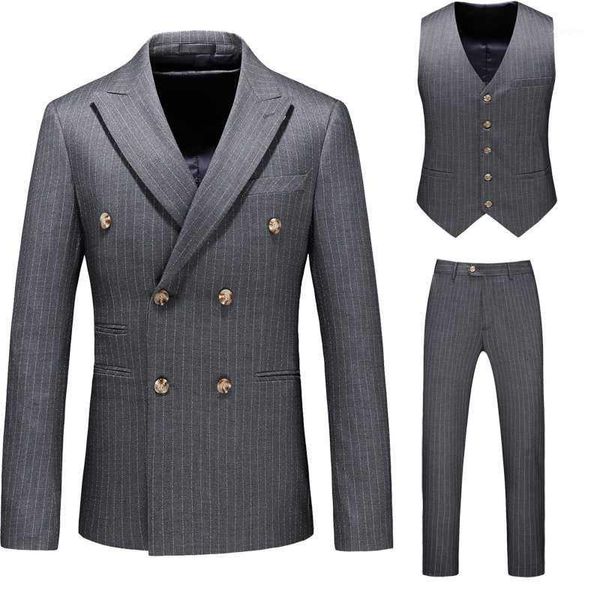 Abiti da uomo Blazer 2021 Completo da uomo Doppiopetto Stampa a righe Sposo Slim Smoking formale per abito da festa di nozze Uomo Classico B