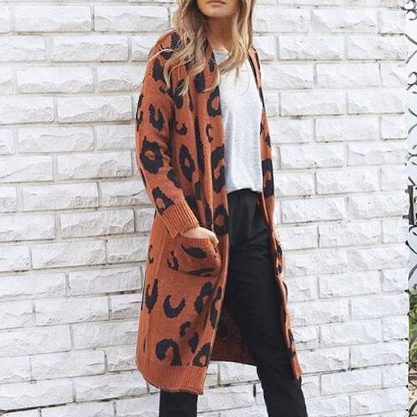 Heißer Verkauf Mode ISHOWTIENDA Strickjacke Weibliche Pullover 2018 Lange Plus Größe Strickjacke Pullover Casual Leopard print Mantel Frauen Sueter Mujer
