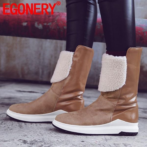 

egonery winter new fashionsnow boots outside mid heels platform mid calf boots round toe women shoes drop shipping size 33-431, Black