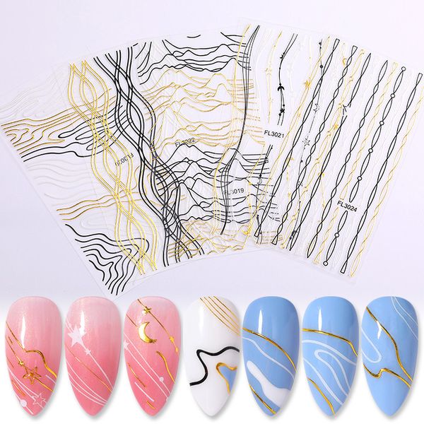

3d nail stickers adhesive transfer sticker decals gilded leaves flowers geometric image nail art decorations accessories, Black