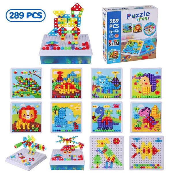

289pcs mosaic building set 3d puzzle screw group toy 2 in 1 kids creative mushroom nail puzzle buttons board diy educational toy y200413