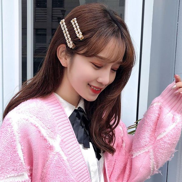 

aomu korea мода имитация жемчужина квадратные зажимы для волос для женщин металлические золотые цветные штыри волос аксессуары для волос юве, Golden;white