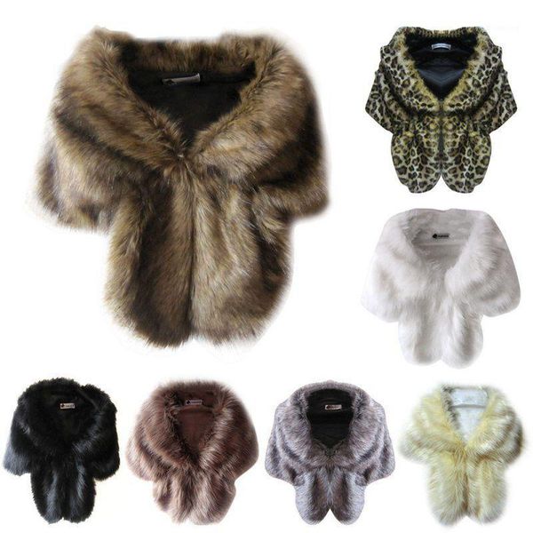 

women faux fur wedding coats winter warm jacket shrug shawl outerwear lady cape daily wear1, Black