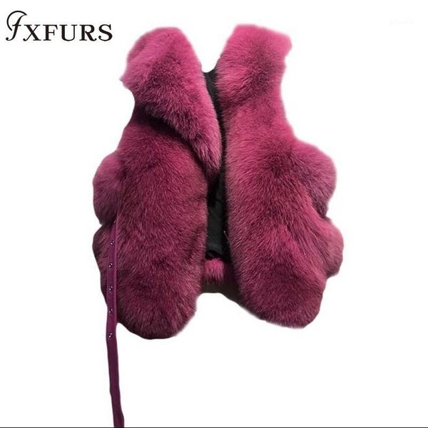 

fxfurs 2019 fur vest whole skin waistcoat woman winter new real fur jackets gilets short style fashion long girl's outwear1, Black