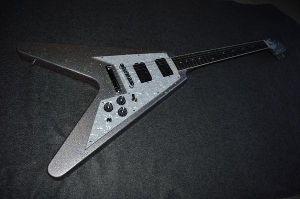 

70 fly v electric guitar finish chrome color metal silver can custom