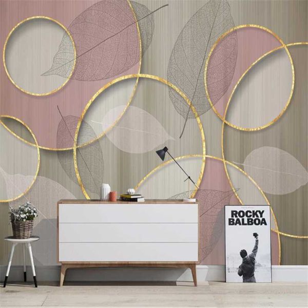 

milofi custom 3d p wallpaper european geometric golden circle transparent leaves pink background wall bedroom living room
