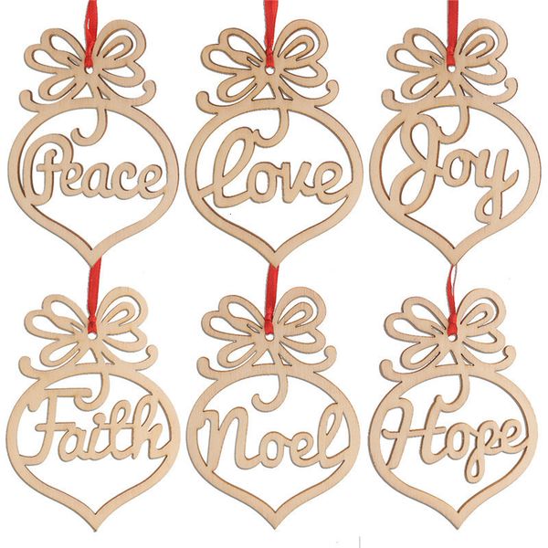 

bubble letter ornament pattern christmas wood tree heart decorations home festival ornaments hanging gift, 6 pc per bagi
