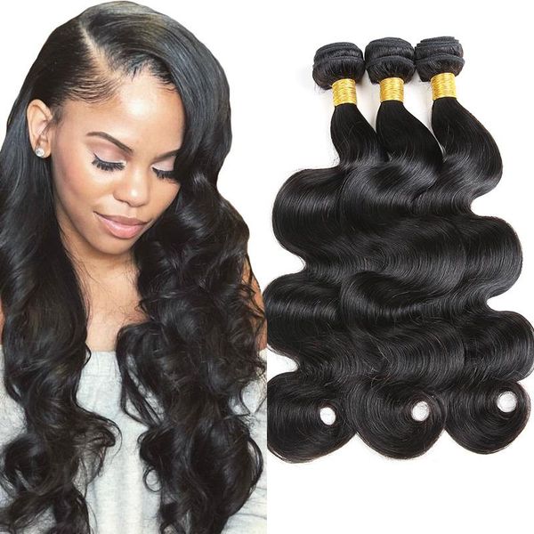 

body wave raw virgin hair 3pcs lot unprocessed double drawn weaves wet wavy human hair malaysian indian peruvian brazilian weave, Black