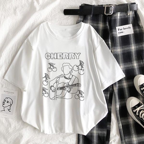 

гарри стиль эстетическое искусство лечить людей с добротой летней буквы печати винтажные веселые готические повседневные harajuku свободная, White