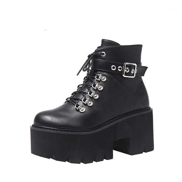 

2020 autumn gothic punk platform patent leather stretch chunky high heels motorcycle ankle boots women shoes plus size lja872-11, Black