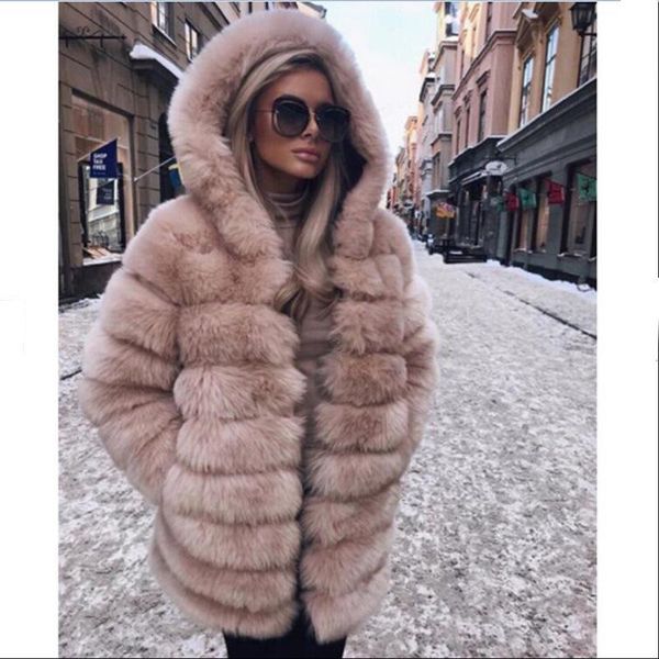 

2020 winter women hooded coat plus size 2xl fashion casual loose solid full sleeve hooded plush coat women large outwear parka, Black