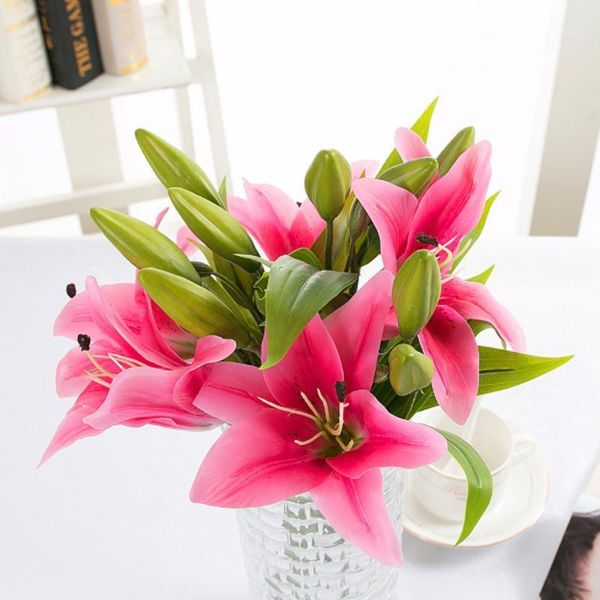 

3 heads real touch pvc artificial lily silk decorative flower for wedding decoration christmas gift decoration for home/shop1