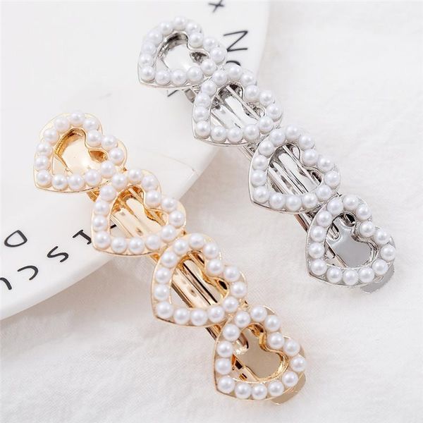 

hair clips & barrettes 1 pc women girls imitation pearl pins hollow heart clip delicate pin decorations jewelry accessories, Golden;silver