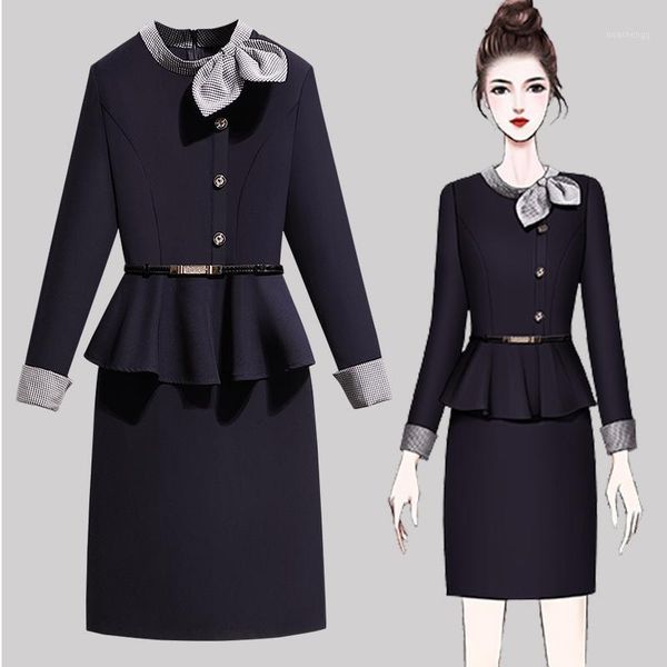 

black office slim skirt two piece set 2021 suit women clothing vintage formal skirt dress ropa de mujer for women eh50sk1, White