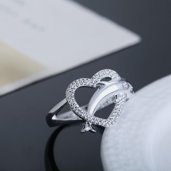 

beautiful love heart dolphin silver ring leaf cute noble pretty fashion wedding silver color women lady ring jewelry r708 h sqcavj