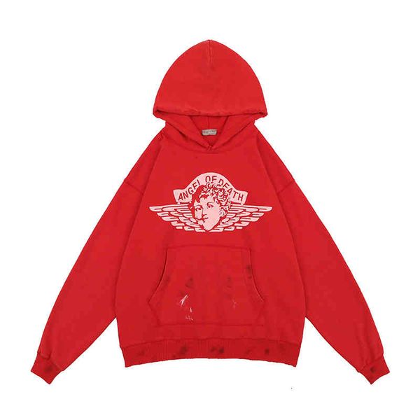 

men's t-shirts autumn and winter fashion br old hole washed angel printed loose hooded sweater for men women yl35, White;black