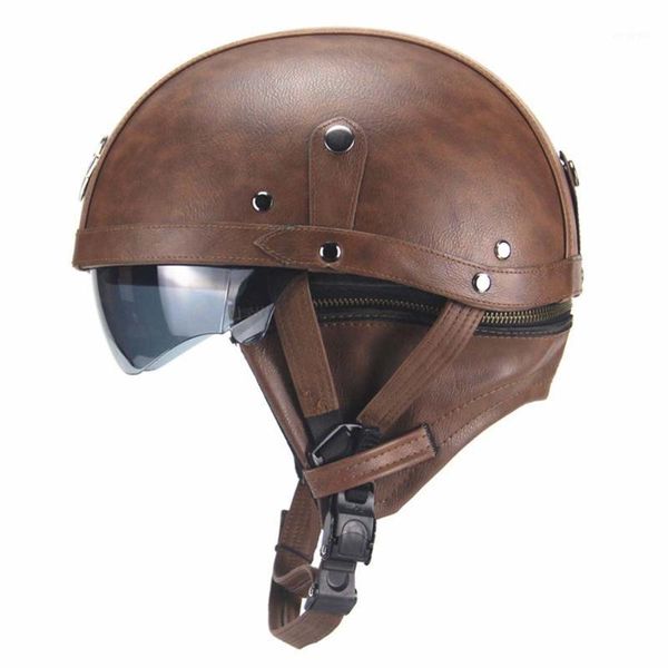 

motorcycle helmets leather vintage helmet half-helmet visor with collar open face half motor dual lens moto german solder1