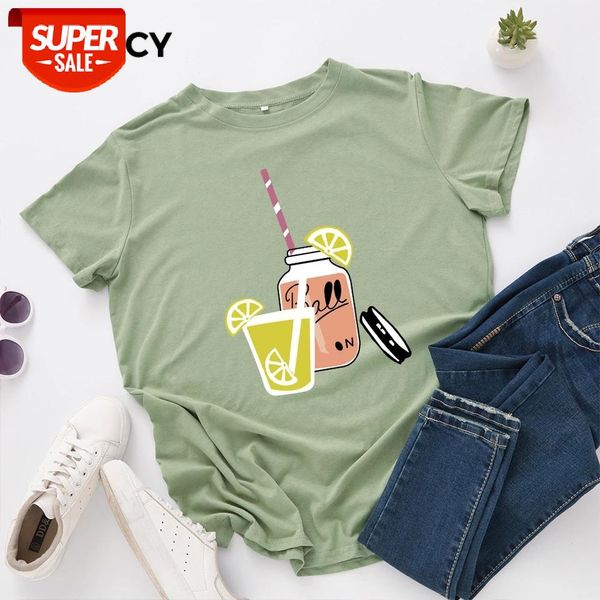 

jfuncy plus size s-5xl women t-shirts female short sleeve tee lemon tea print woman casual tshirt 2020 summer cotton t shirt #gx6u, White