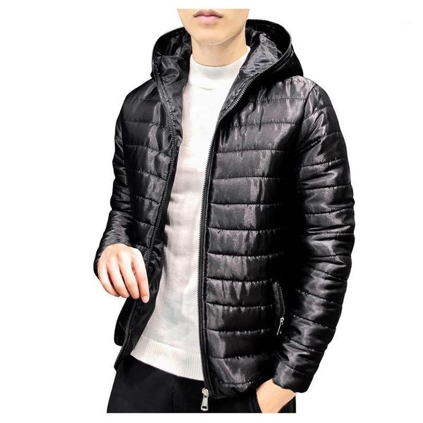 

2020 men's autumn winter casual solid jacket long sleeved hooded coat thicken outwear windproof overcoat abrigo de algodón#31, Black