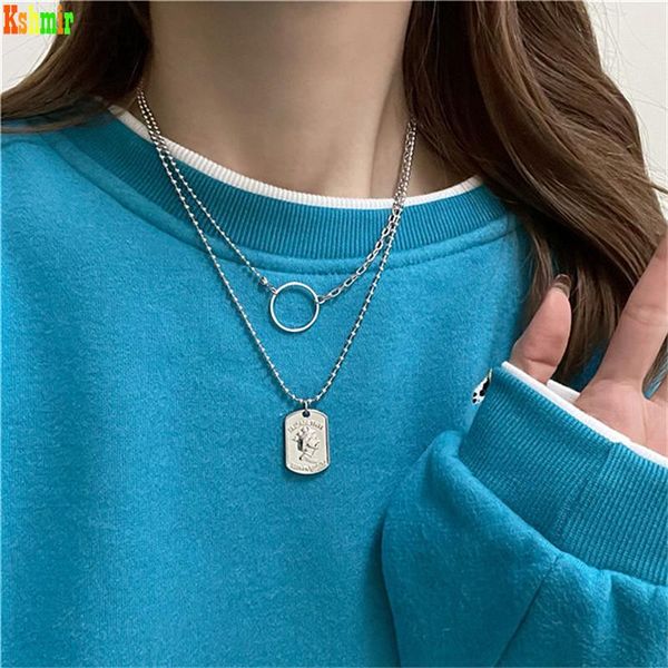 

chains kshmir double layered necklace for women clavicle chain design pendant ring sweater trend 2021, Silver