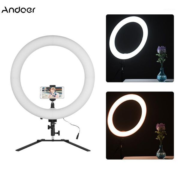 

andoer 18" led ring light ringlight 5600k 60w po studio video with tablestand phone clamp ball head for1 flash heads