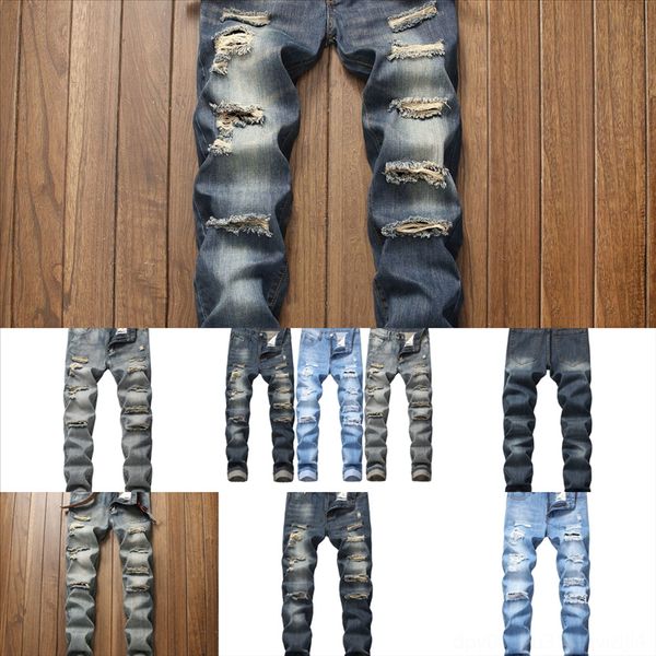 

5lvus s men slim casual pants elastic man black skinny jeans men trousers jeans hole blue light fit loose cotton denim brand quality for
