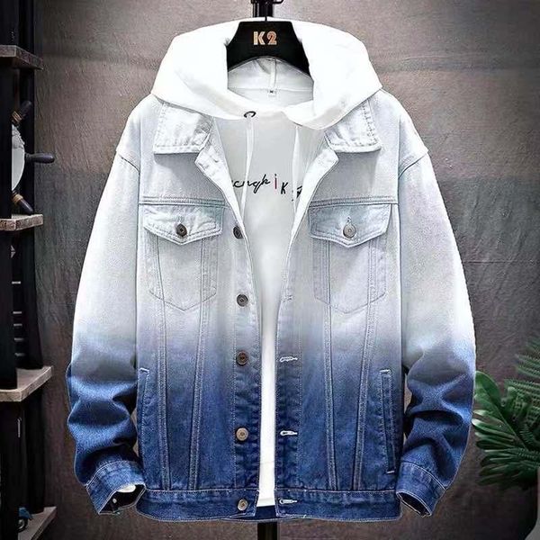 

men's jackets bomber jacket man clothes hip hop men fashion wash gradient casual denim coat streetwear loose plus size 3xl,xh1818, Black;brown