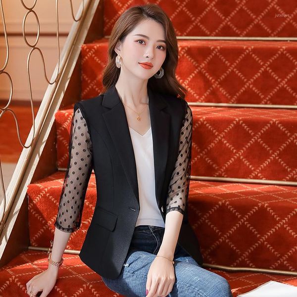 

women career office business blazers women fashion 3/4 lace sleeve blazers jacket office ladies work coats pink green plus size1, White;black