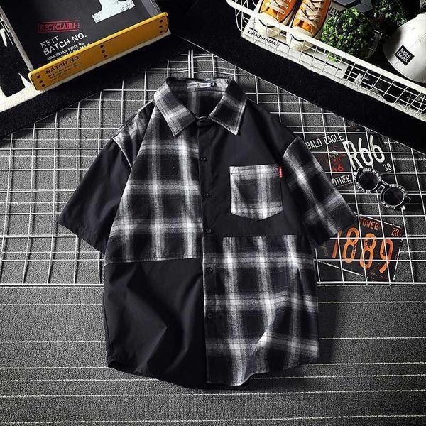 

2020 brand clothing fashion men's summer cotton short sleeve shirts/male match colors loose japanese casual shirts1, White;black
