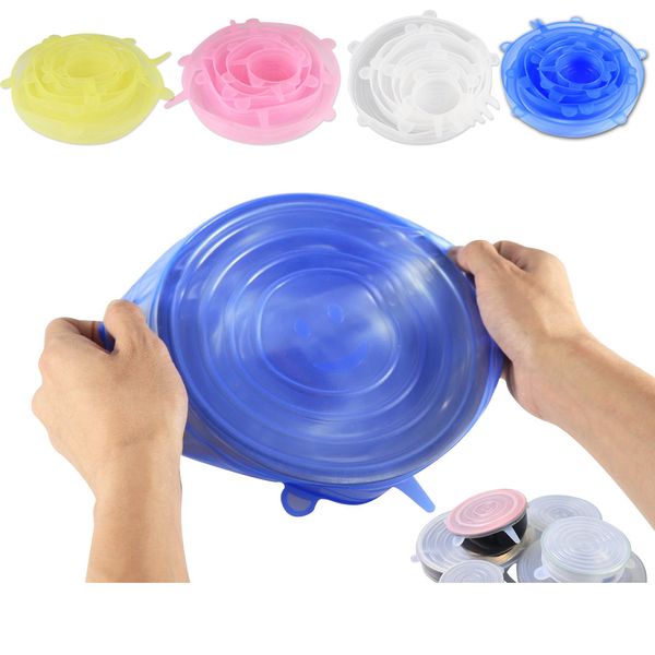 Coperchi per pentole a ventosa elasticizzati in silicone Utensili da cucina Commestibile Conservazione fresca Avvolgimento Coperchio Coperchio per pentole Bella cucinaAccessori 6 pezzi / set LLS331-WLL