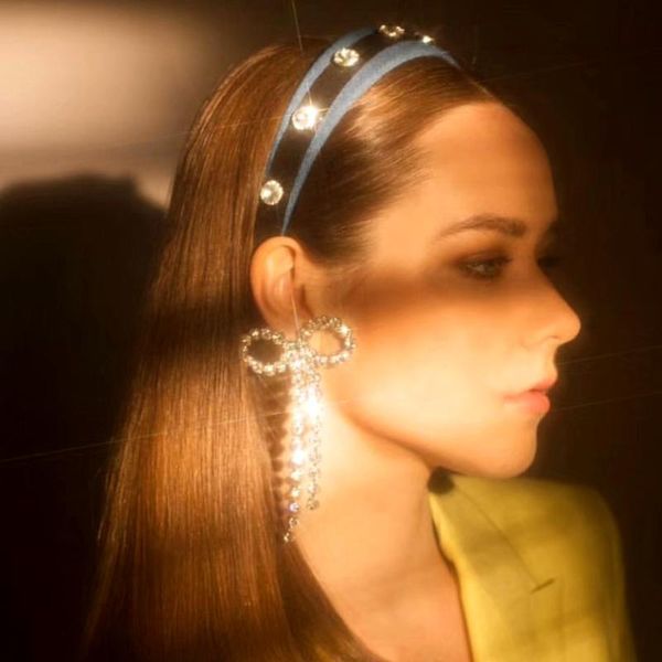 

stud shiny rhinestone bow knot shaped earrings for women fashion accessories boutique lady's statement jewelry, Golden;silver