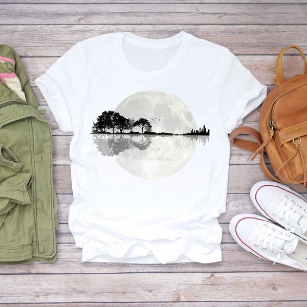 

women moon island printed 90s short sleeve lady fashion print t-shirts t shirt ladies womens graphic female tee t-shirt, White