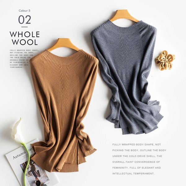 

2020 winter all wool base coat worsted basulan women's half high neck slit elegant sweater women, White;black