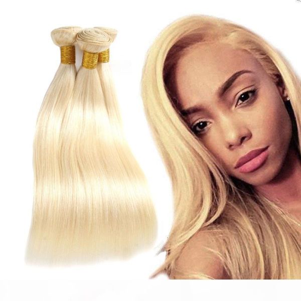 

brazilian human hair 613# remy hair weaves 8-30inch 3 bundles straight virgin hair 3 pieces one set 613# blonde, Black
