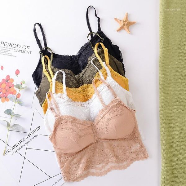 

camisoles & tanks lace crop women beauty back lingerie cozy bralette female detachable chest pad no wire stretch camisole lenceria, Black;white