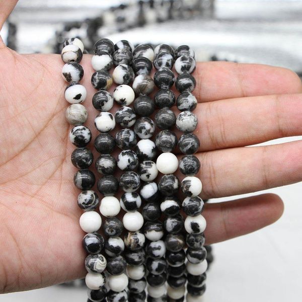 

1strand lot natural stone black white zebra jaspers bead round gem loose spacer beads for jewelry making findings diy bracelet h bbywbo