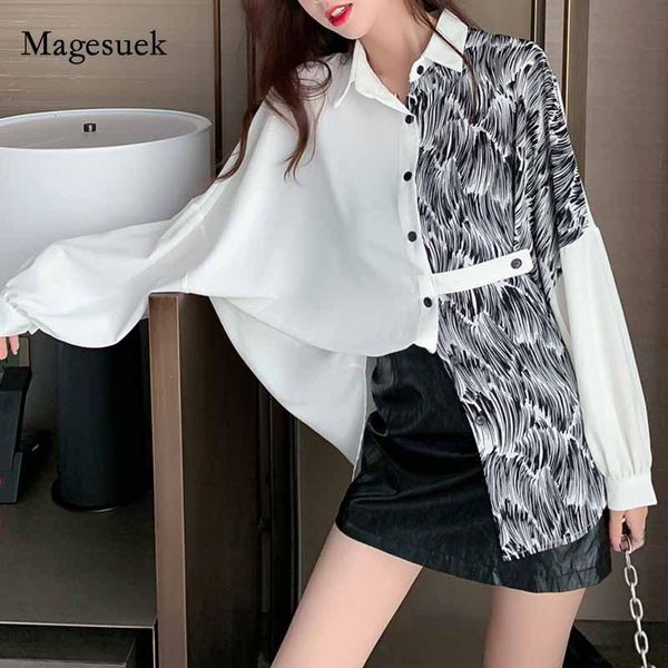 

2020 bat long sleeve woman's shirts long cardigan printed white loose single-breasted shirt & blouse women korean clothing 11006