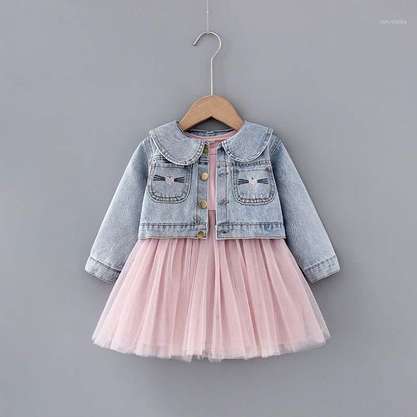 

2020 cowboy jackets lace dress for girls dress sets baby girl suit girls clothing sets long sleeve girl kids clothes1, Red;yellow