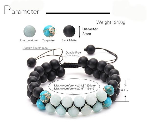 

beaded, strands 8mm natural matte onxy wapped imperial stones beaded double woven dainty bangle bracelet for girls wedding birthday g, Black