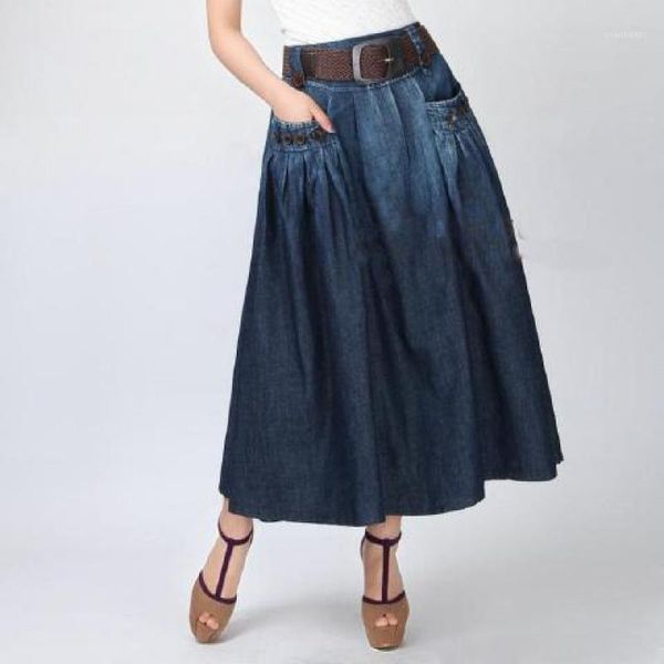 

2020 summer denim all-match loose jeans skirt elastic waist long skirt for women with belt s-3xl bc221, Black